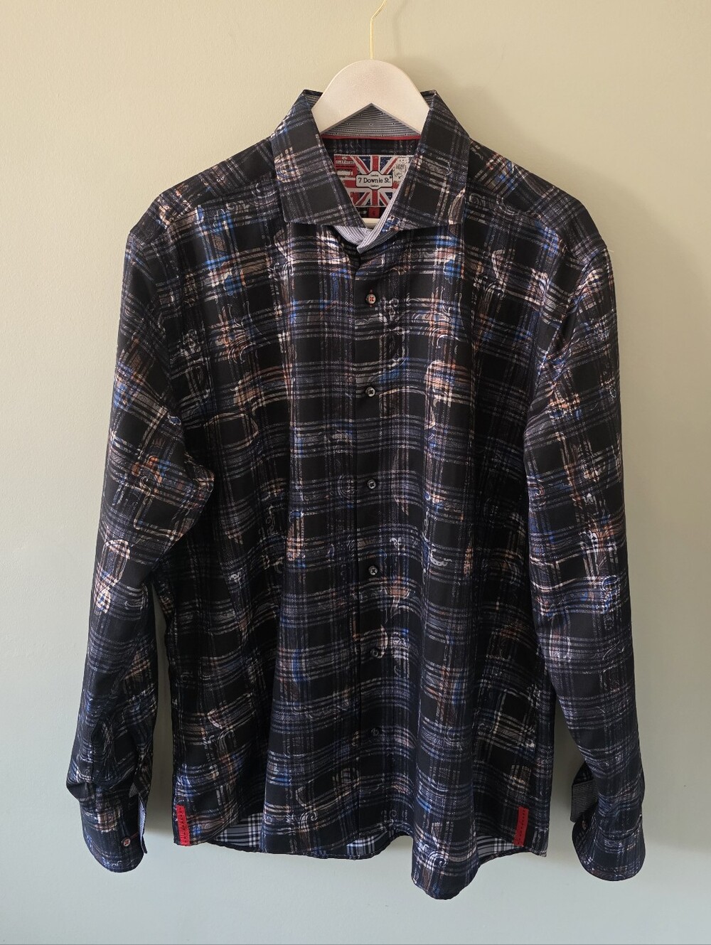 NWOT 7 Downie St. London Couture Paisley Plaid Dress Shirt Size XL Retro